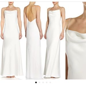 AIDAN BY AIDAN MATTOX
Jewel-Strap Cowl-Neck Satin Gown